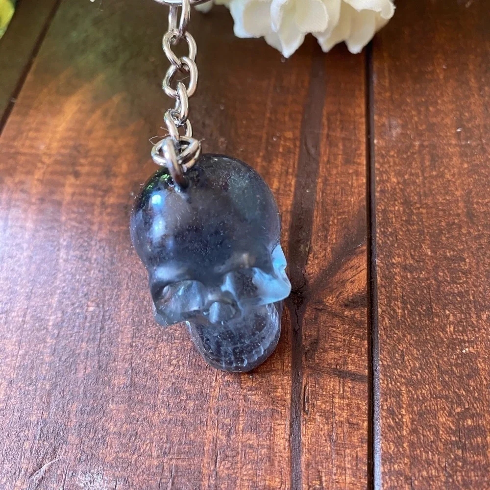 Handmade Resin Clear Gray Skull 3” Keychain Gothic Backpack Purse Bag Charm NEW